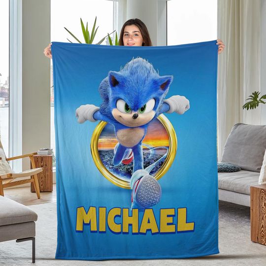 Personalized Sonic The Hedgehog Blanket, Custom Sonic Blanket, Sonic Birthday Blanket, Sonic Throw, Name Blanket, Sonic Blanket
