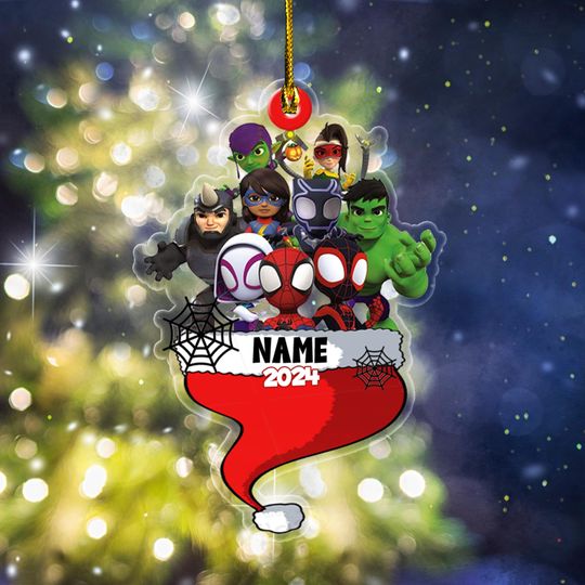 Personalized Disney Spidey and His Amazing Friends Christmas Ornament, Superhero Santa Hat Spiderman Birthday Boy Girl Xmas Keepsake