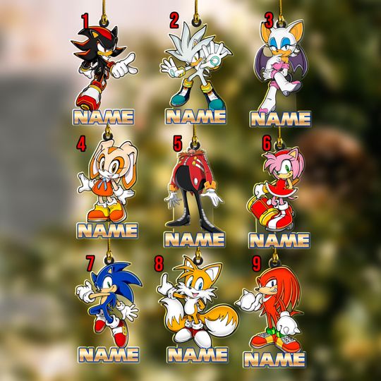 Personalized Sonic Acrylic Ornament, Sonic Hedgehog Character Ceramic Ornament, Christmas Ornament Decor, Customized Sonic Ornament