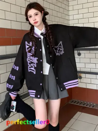Kuromi Jacket Baseball Uniform Girls Casual Loose Baseball Clothes Pullover