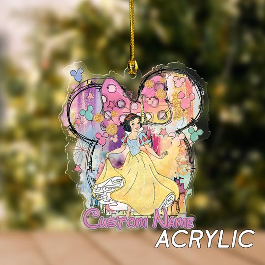 Personalized Snow White Christmas Ornament, Disney Princess Castle Ornament, Christmas Gift, Watercolor Minnie Ear Ornament