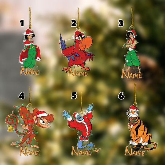 Personalized Disney Alladin Christmas Ornament, Aladdin Jasmine Genie Customized 2024 Christmas Tree Decor, Alladin Cartoon Xmas Gift