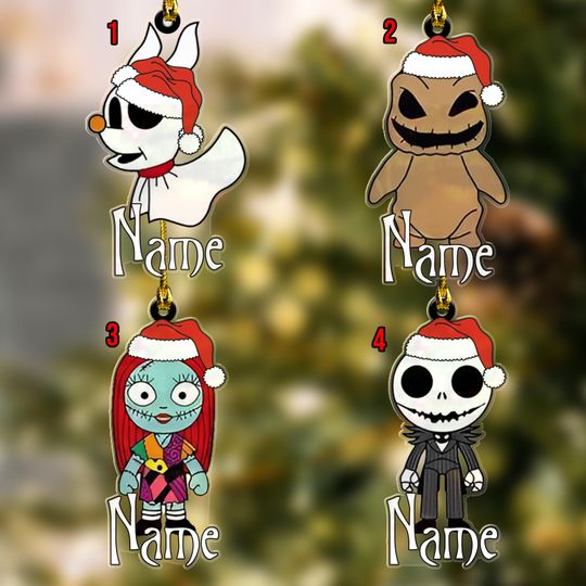 Personalized Nightmare Before Christmas Ornament, Santa Jack Sally Zero, Disney Family Christmas Tree Ornament,Disneyland Disneyworld