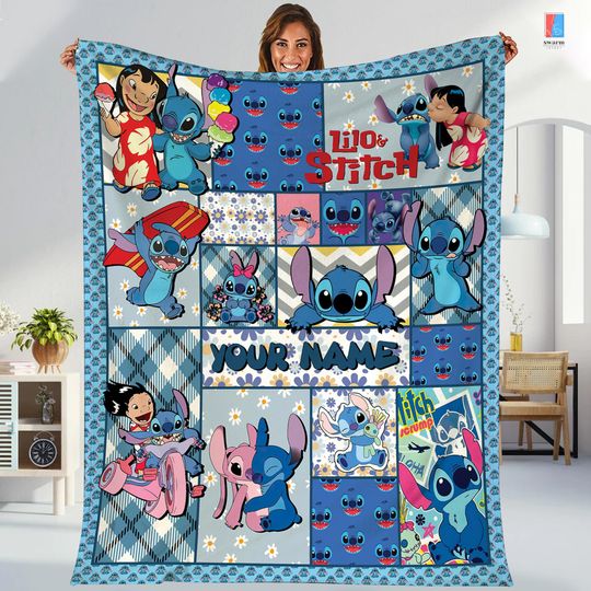 Personalized Stitch Blanket, Stitch Angel Blanket, Disneyland Stitch Birthday Gift, Disneyland Stitch Ohana Means Family