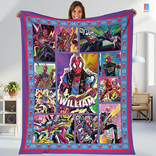 Personalized Spider Punk Blanket, Spiderman Across The Spiderverse Fleece Blanket, Avengers Fleece Blanket For Couch Sofa, Christmas Gift