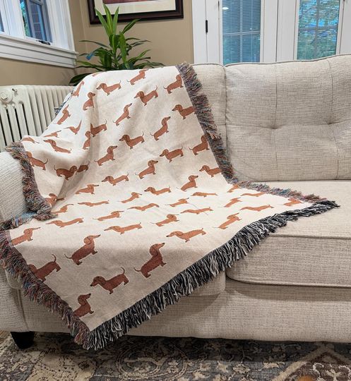 DACHSHUND BLANKET Weiner Sausage Dog Gift Woven Blanket, Weiner Dog Mom Lightweight Throw, Gift for Dog Lovers