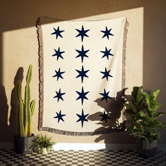 Western Sky Cotton Woven Blanket | Rustic Western Cozy Throw | Celestial Tapestry | Western Blanket Perfect for Couch, Wall Hanging, Picnic