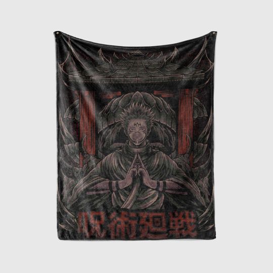 Anime Hand Woven Blanket | Anime Sukuna Sherpa Throw Blanket  | Christmas Manga Fleece Blanket