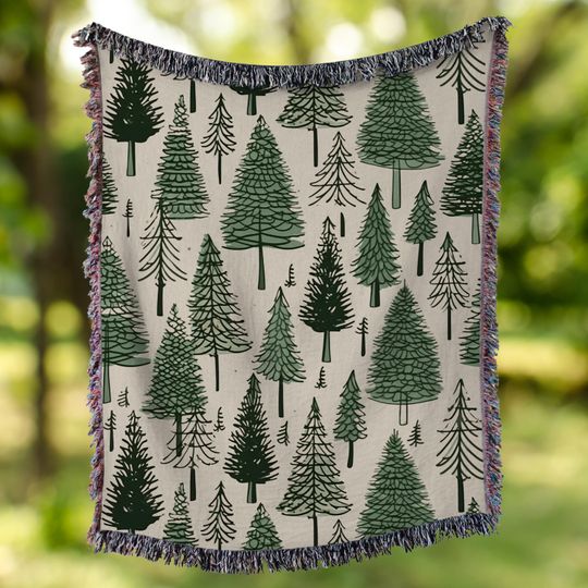 Pine Tree Woven Blanket, minimalistic holiday blanket, evergreen trees, Christmas woven blanket, winter decor, wall hanging tapestry
