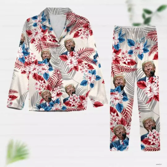 Floral Christmas Pajamas President Trump Pajamas Set Funny Trump Face Pajama