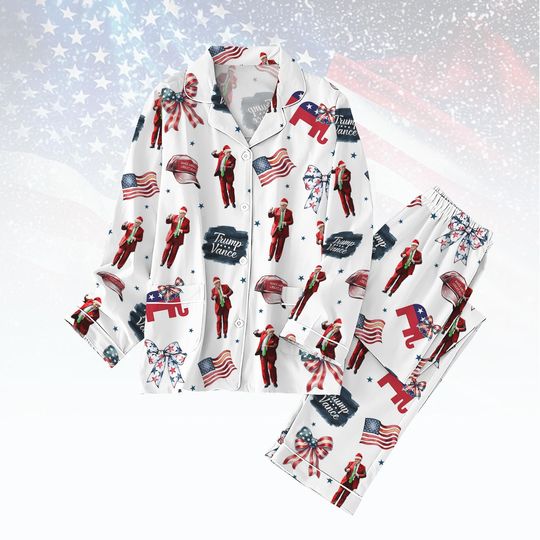 Donald Trump Christmas Pajamas Set, Holiday Lounge Sleepwear, Funny Political Gift, Trump Santa Jammies, Presidential Xmas Apparel