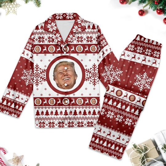 Funny Trump Face Christmas Pajamas, Trump 2024 Xmas Pajamas, Trump Family Christmas Shirt, Republican Xmas Pajamas, Trump Supporter Gifts