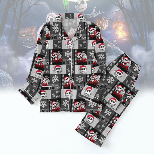 Jack skellington And Sally Pajamas Set, Nightmare Christmas Holiday Pajamas, Disney Cartoon Santa Fleece Pajamas, Horror Character Slee