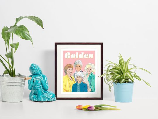 The Stay Golden colorful inspired fan Art Print. Dorothy, Blanche, Rose and Sophia. Cool, fun, colorful fanart of the classic sitcom.