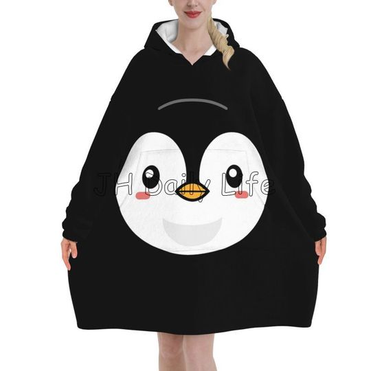 Penguin Wearable Flannel Blanket Hoodie