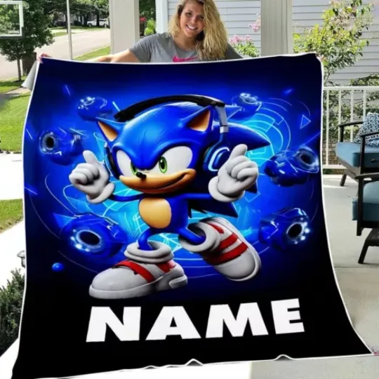 Personalized Cartoon Sonic Fleece Blanket