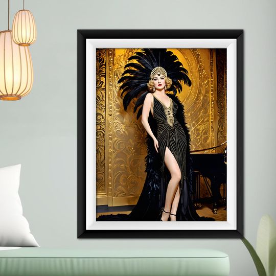 Golden Zeigfeld Girl Print Art Deco Lounge Flapper Poster Gatsby Lounge Girl Art Poster Portrait 1920s Style Woman Wall Art Home Decor
