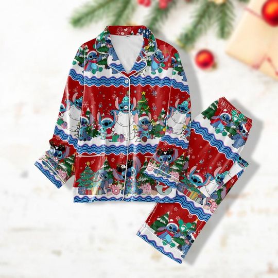 Discover Disney Stitch Christmas Pajamas Set, Disney Women Pajamas, Disneyland Christmas Pjs, Holiday Pjs Pajama Pants, Stitch Pajamas Family