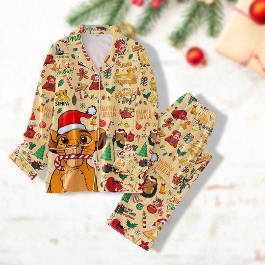 Hakuna Matata Lion Christmas Pajamas Set, Disney Lion King Pajamas, Animal Kingdom Pjs, Holiday Pjs Pajama Pants, Kid Birthday Pajamas