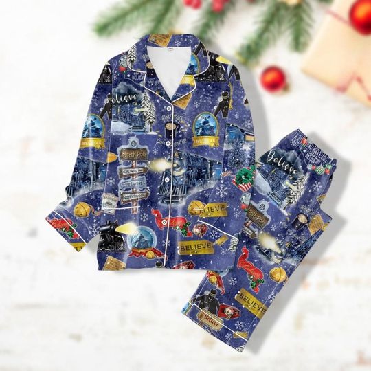 Polar Express Pajamas Set, Pajamas Party For Family, Bridesmaid Xmas Pajama, North Pole Magic, Pajamas for Women, Button Down Pajamas