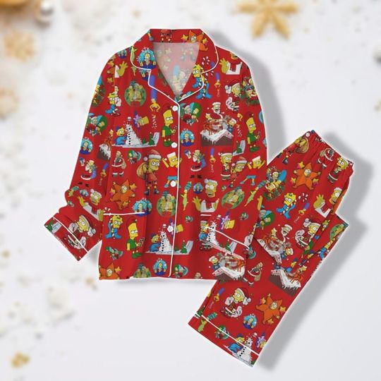 The Simpsons Christmas Pajamas, Cartoon Christmas Pj, Bart Simpson Shirt, Group Christmas Family Pajama, Christmas Women Pants Pajamas