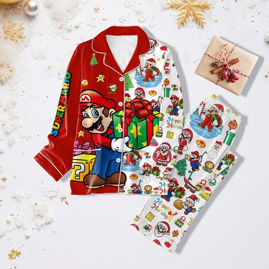 Christmas Super Mario Pajamas Pants, Super Mario Bros, Princess Pajama, Women Pajamas Set, Mario Family Pj Set, Luigi And Mario Pajama
