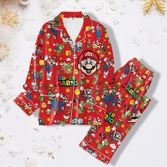 Christmas Super Mario Pajamas Set, Luigi And Mario Pajamas, Family Pajamas, Girls Disney Pajamas, Pajama Party Set, Pajama Pants Women