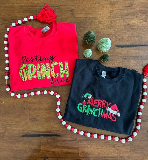 Embroidered funny character Crewneck, Merry Grin, Resting funny character Face, funny character Appliqu Sweatshirt