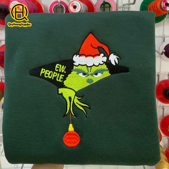 Green Monster Ew People Embroidered Sweaters, Christmas Embroidered Sweatshirt, Green Monster Sole Christmas Embroidered Hoodie