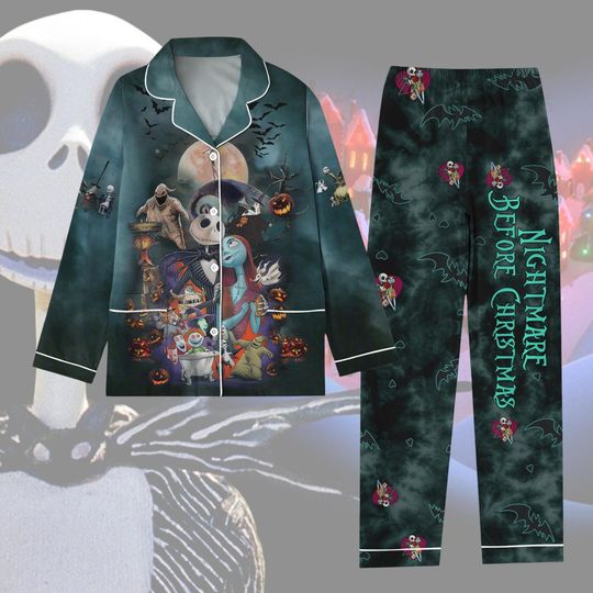 Nightmare Christmas Pajamas Set, Jack Skellington Xmas Pajamas, Oogie Boogie Pajamas, Jack And Sally Women Pajamas, Pajamas Christmas