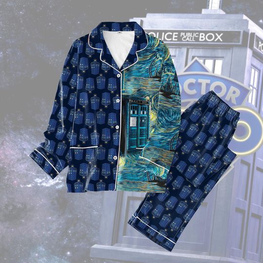 Doctor Who Tardis Pajamas Set, The Police Box Xmas Pajamas, Tardis Women Pajamas, Doctor Who Set Of Pajamas, Christmas Pjs Set