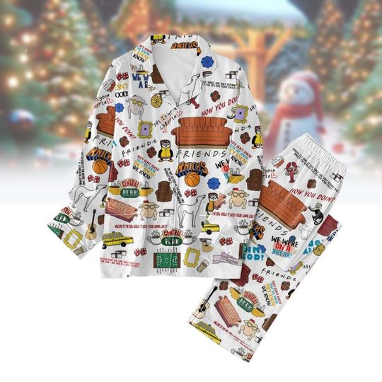 Friends Christmas Movie Pajamas Set, Central Perk Shirt Pants Set, Friends Tv Show Xmas Holiday Pajamas, Best Friend Gift For Christmas