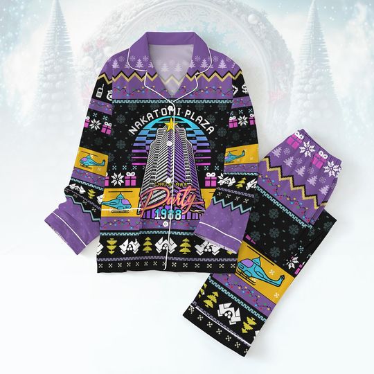 Nakatomi Plaza Christmas Pajamas Set, 80s Die Movie Bruce TShirt Pants Set, Hans Gruber Family Pajamas, Comedy Xmas Pajamas For Men Women