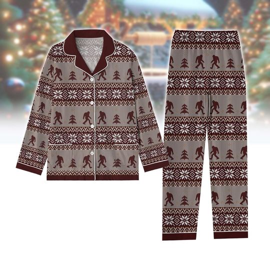 Christmas Bigfoot Thick Pajamas, Bigfoot Holiday Festive Sasquatch Family Pajamas, Xmas Tree Pj Set For Kids Women Man, Bigfoot Lover