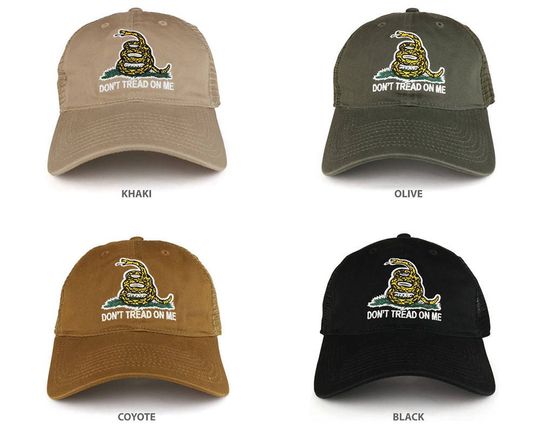 Don't Tread on Me Gadsden Flag Embroidered Soft Washed Cotton Baseball Cap (A03-1GAD)