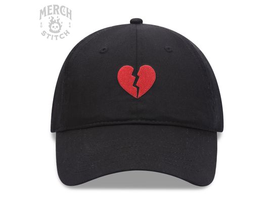 Broken Heart Embroidered Dad Hat, Heart Embroidery Baseball Cap, Adjustable Cotton Twill Unstructured Low Profile Buckle Closure Dad Hat