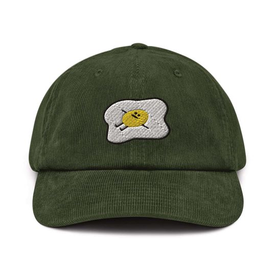 Kawaii Lazy Unmotivated Fried Egg Embroidered Corduroy Hat - 100% Cotton Corduroy in Variety of Colors Wardrobe Essential