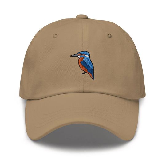 Kingfisher Bird Dad Hat -  Embroidered Chino Cotton Twill Baseball Cap - Ornithology Birdwatcher Gift