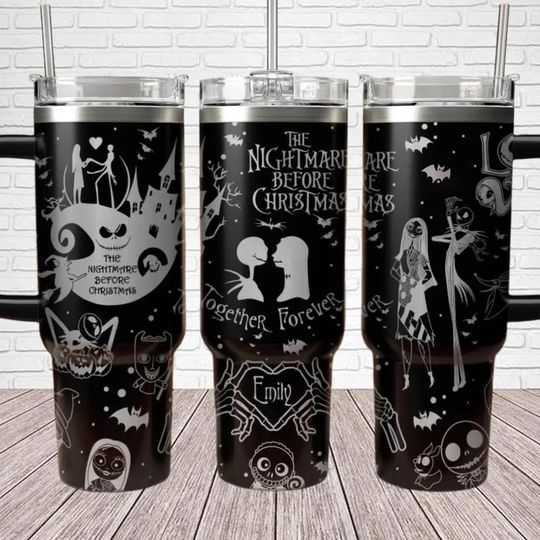 Jack And Sally Couple Tumbler 40 Oz, Custom Nightmare Christmas Tumbler, Oggie Boggie Coffee Tumbler, Ooggie Boggie Christmas Tumbler