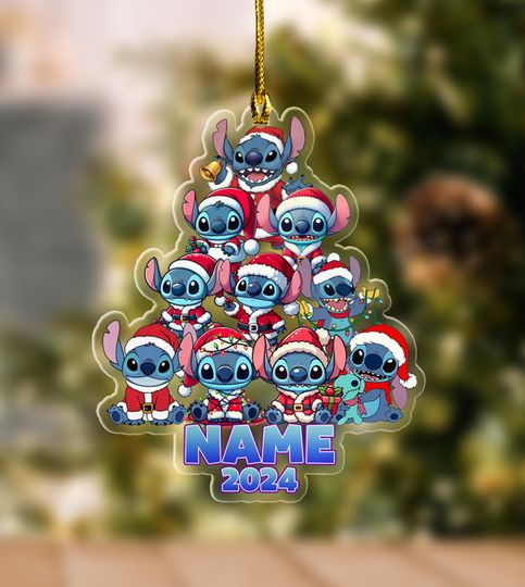 Custom Name Christmas Stitch Ornament, Lilo And Stitch Ornament, Christmas Light Stitch Ornament, Christmas Tree Decor