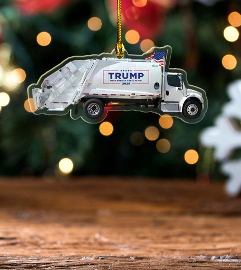 Proud to Be Garbage Patriotic Ceramic Christmas Ornament President Trump Keepsake with Garbage Truck Design