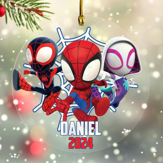 Personalized Spidey and His Amazing Friends Christmas Ornament, Custom Name Spiderman Family Xmas ornament, Spidey Xmas Ornament