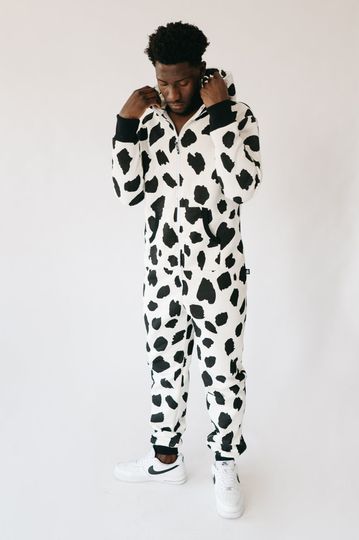 Adult Overall, cow print Men's Hooded Jumpsuit | Christmas Pajama Outfits | Family Matching Pajamas