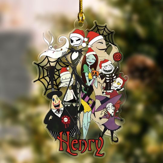 Personalized Nightmare Before Christmas Ornament, Santa Jack Sally Zero, Disney Family Christmas Tree Ornament,Disneyland Disneyworld