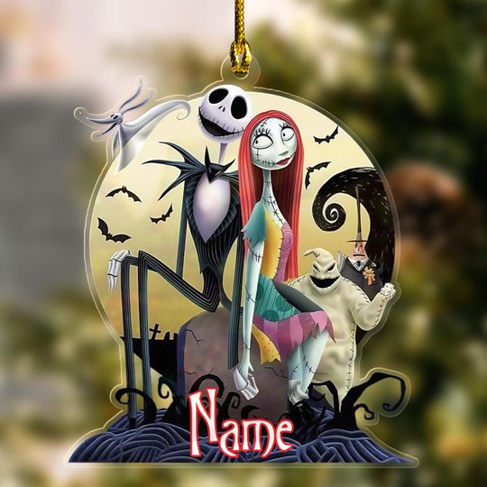 Personalized Disney Nightmare Before Christmas Ornament,Custom Disney Family Christmas Tree Hanging Ornament,Jack Sally Zero Ornament