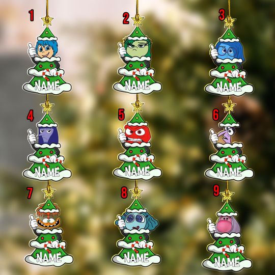 Personalized Inside Out 2 Christmas Themed Ornament, Custom Name Joy Sadness Anger Fear Inside Out Ornament, Inside Out Xmas Gift