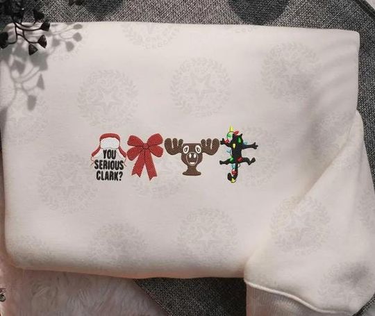 Christmas Vacation Icon Egg Nog Embroidered Crewneck, Classic Christmas Movie Sweatshirt, You Serious Clark