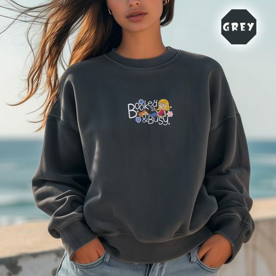 Embroidered Lizzie McGuire Booked & Busy Sweatshirt, Disney Family Matching Sweat, Cartoon Lizzie McGuire Sweat, Comfort Colors Sweat