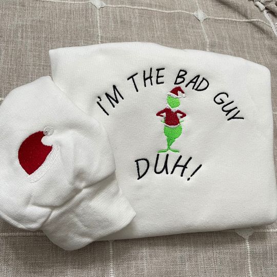 Christmas funny character Embroidered Sweatshirt - The funny character - Christmas - Holiday - Movies  - Bad Guy - Family - Mr funny character - Billie Eilish -