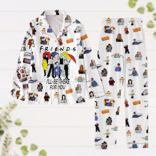 Friends Pajamas Set, Chandler Monica Rachel Phoebe Joey Ross Quotes Pajamas, Central Perk Holiday Pajamas, Tv Series Pjs, Xmas Gift